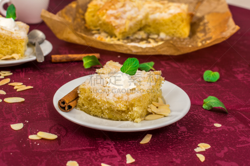 甜点心,杏仁,褐色,水平画幅,蛋糕,烘焙糕点,膳食,乡村风格,特写,清新