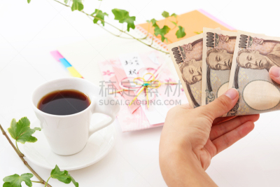1万日元,帐单,水引线,日式红包,钞票卷,练习本,信封,办公室,留白,办公用品
