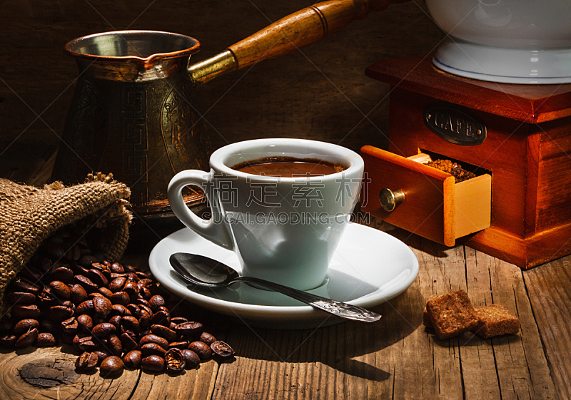 咖啡,暗色,杯,香料,长柄勺,卡布奇诺咖啡,磨咖啡机,甜点心,堆,马克杯