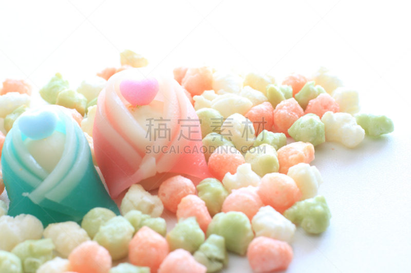 女儿节,传统节日,糖果,留白,耕犁,水平画幅,高视角,无人,白色背景,柔和色