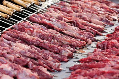 生食,烤肉串,西安,陕西省,水平画幅,户外,羊肉,商业厨房,肉,彩色图片