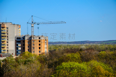 天空,建筑业,起重机,蓝色,高大的,新的,重的,高视角,提举,建筑设备