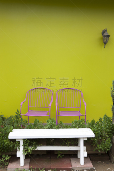 椅子,普罗旺斯,波州,京畿道,垂直画幅,长椅,绿色,墙,无人,柔和色