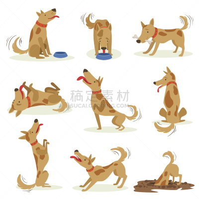 狗,褐色,休闲活动,真实的人,绘画插图,标签,猎犬,白色,成年的,伸舌头