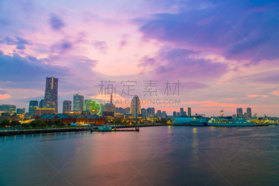横滨高速铁路,横滨,日本,都市风景,摩天轮,水,天空,水平画幅,无人,海港