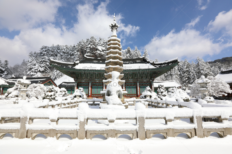 雪,寺庙,韩国,宝塔,石头,汉字,天空,美,水平画幅