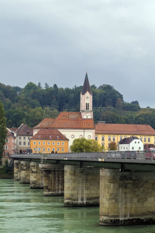 帕绍,alte mainbrucke,小旅馆,垂直画幅,水,天空,无人,户外,巴伐利亚