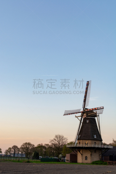 天空,留白,传统,荷兰,谷类,地形,蓝色,纸风车,垂直画幅,风