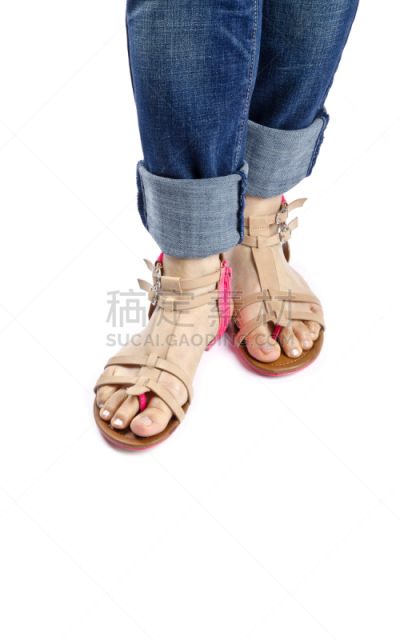 凉鞋,女人,夏天,中裤,人类脚趾,垂直画幅,四肢,可爱的,衣服,足