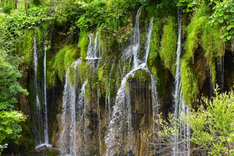 瀑布,特写,利卡塞尼县,shiraito falls,著名自然景观,石灰石,水,水平画幅,枝繁叶茂,无人