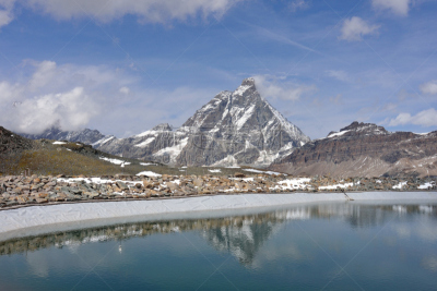 马特洪峰,全景,意大利,蒙特,奥斯塔山谷,水,天空,风,水平画幅,云