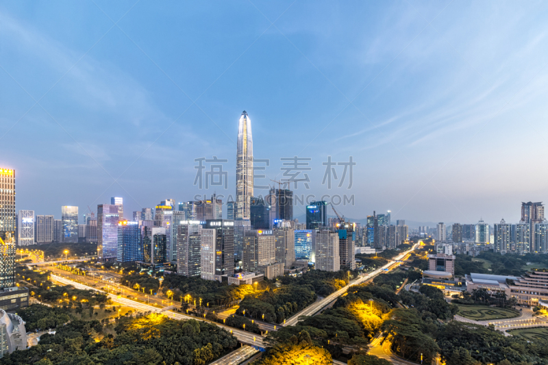 夜晚,深圳,城市天际线,天空,水平画幅,枝繁叶茂,无人,交通,户外,殖民地式