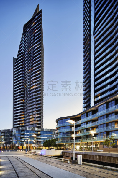 墨尔本码头区,公寓,塔,墨尔本,城市扩张,垂直画幅,无人,城市天际线,黄昏,城市生活