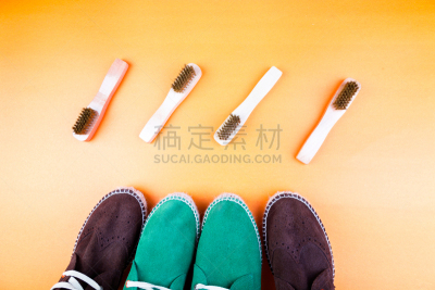 褐色,鞋子,羊皮,黄色,背景,画笔,绿色,纸,办公室,新的