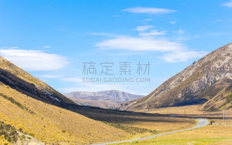 新西兰南岛,山路,夏天,草丛,旅途,商务旅行,远距离,草,路标,南阿尔卑斯山脉