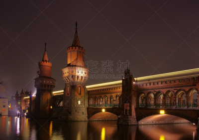 柏林,斯普利河畔,friedrichshain,克莱斯博格,施普河,水平画幅,建筑,夜晚,无人,黄昏