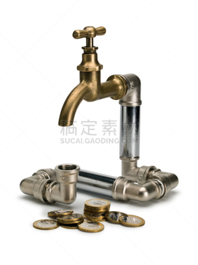 水,垂直画幅,导管连接器,水管,黄铜,白色背景,大门,背景分离,管道,特写