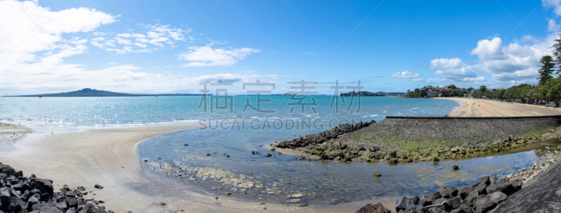 使命湾,奥克兰,新西兰,全景,天空,沙子,旅行者,夏天,石头,工业