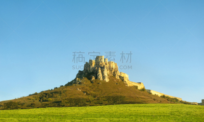 城堡,水平画幅,山,档案,建筑,无人,建筑外部,户外,要塞,草