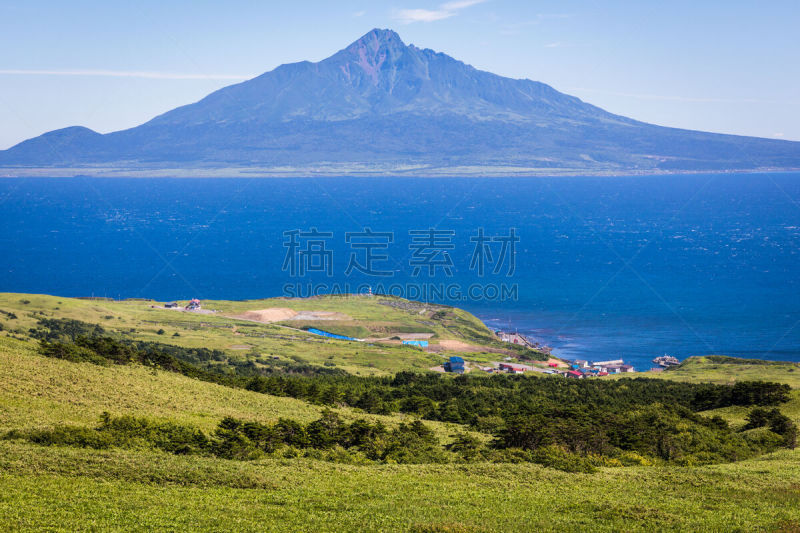 太利尻岛,礼文岛,乡村,利尻礼文佐吕别国立公园,利尻岛,日本海或东海,火山,草原,北海道,八月