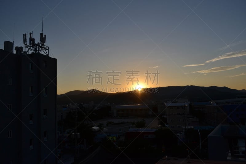 城市,太阳,韩国,山,在之后,办公室,天空,黄金,水平画幅,云