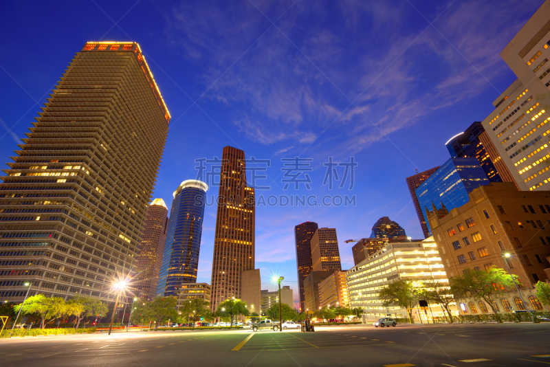 休斯顿市,美国,城市天际线,市区,德克萨斯,哈里斯县,天空,水平画幅,夜晚,无人