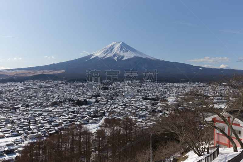 日本,冬天,山,富士山,saiko lake,障子,河口湖,富士河口湖,水平画幅,雪