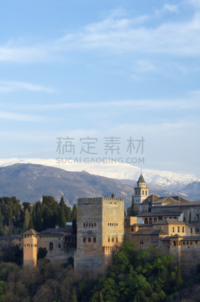 阿罕布拉,垂直画幅,天空,留白,褐色,摩尔人风格,雪,无人,户外,日落