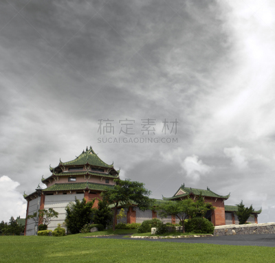 寺庙,乌云,在下面,天空,暴风雨,水平画幅,建筑,建筑外部
