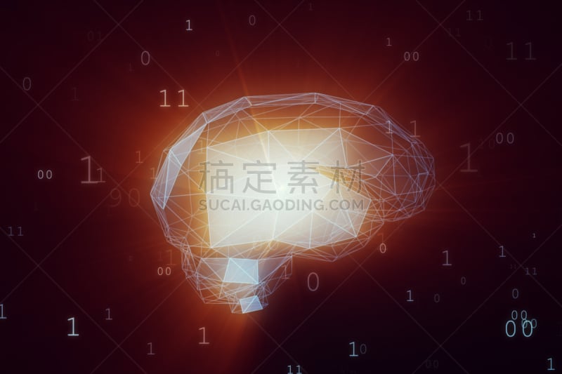 脑部,绘画插图,电子人,数字化显示,二进制码,三维图形,右侧大脑半球,受体,突触,美国