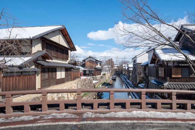 运河,近江八幡市,滋贺县,雪,湖,小路,户外,天空,城市,日本