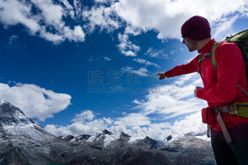 风景,科迪勒拉山脉,导游,山,男性,南美,天空,美,留白,水平画幅