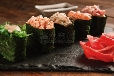 石片,寿司,美味,特写,黑色,刺身船,动机,楚卡部落,寿司店,海鲜馅饼