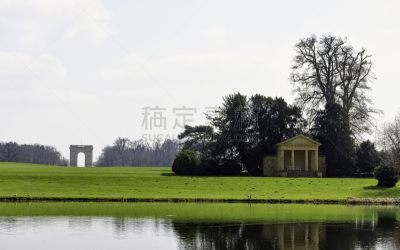 英国,湖,斯托,白金汉郡,八边形,风景,居住区,草,池塘,著名景点