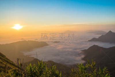 泰国,雾,清迈省,乳酪板,美,水平画幅,绿色,云,无人,早晨