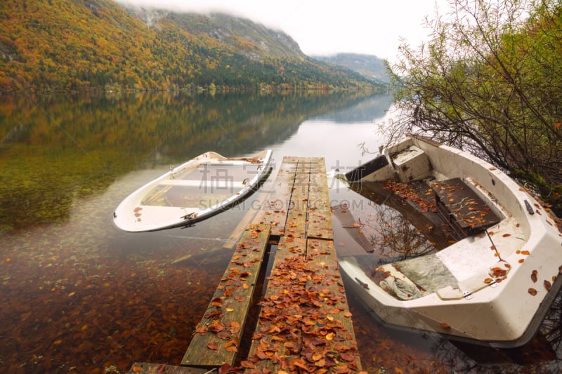 秋天,lake bohinj,自然美,风景,水,天空,休闲活动,水平画幅,山,julian alps