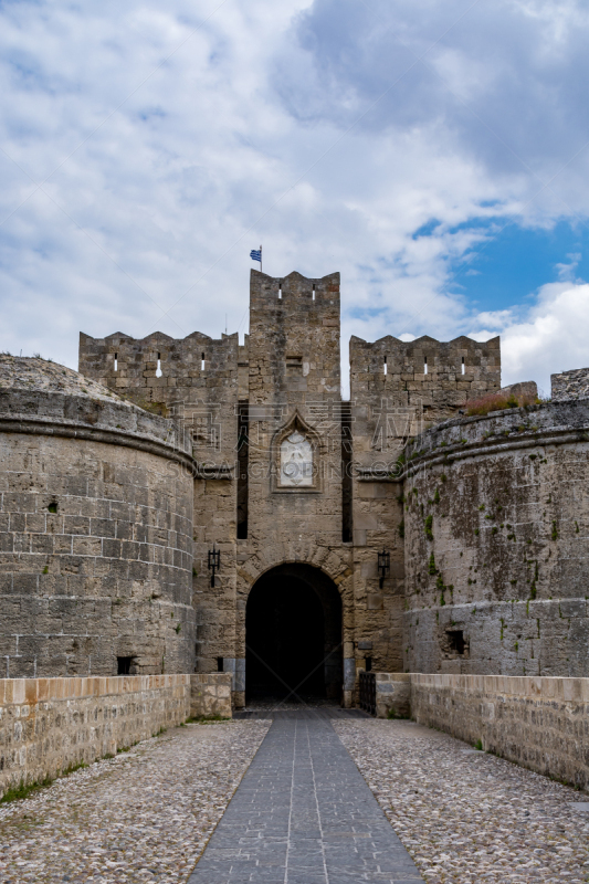 Gate d’Amboise in Rhodes, grand gate below the Palace of the Grand Master, Rhodes island, Greece