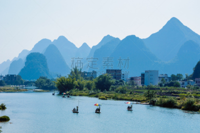 山,河流,风景,喀斯特,水,天空,美,水平画幅,美人,夏天