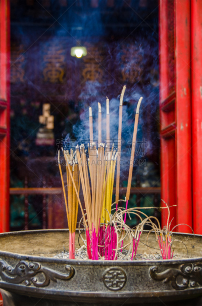 熏香,前面,寺庙,河内,垂直画幅,灵性,符号,古老的,烟