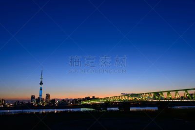 东京天空树,黄昏,天空,美,里山,水平画幅,夜晚,无人,葛饰区,曙暮光