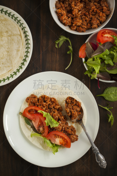 肉,蔬菜,墨西哥玉米煎饼,充满的,垂直画幅,无人,开胃品,膳食,椒类食物,研磨食品
