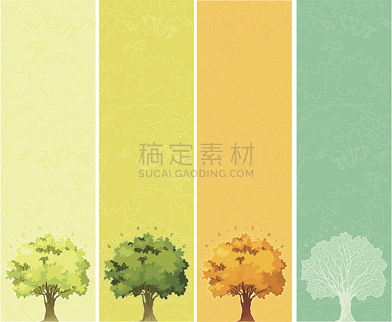 四季,春天,夏天,秋天,冬天,季节,环境,橙色,树干,植物