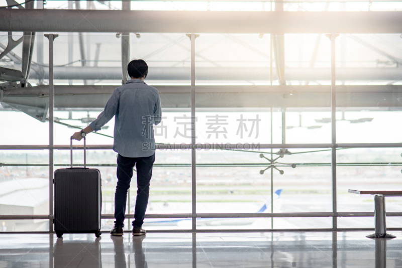 青年人,手提箱,机场,男人,行李,等,座舱,亚洲,行李车,旅行者