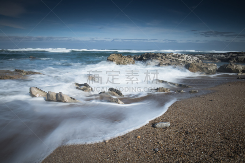 沙子,大西洋,海滩,风景,法国,岩石,巴斯克地区,波浪,海岸线,长时间曝光