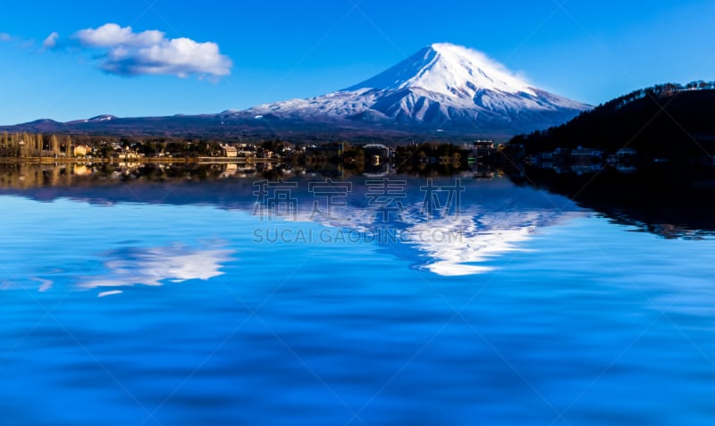 富士山,雪,山,顶部,有包装的,灵性,精进湖,河口湖,布希曼族,水平画幅