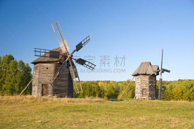 在边上,秋天,森林,风轮机,辛勤工作,磨石,美国式的风车,水磨,脚手架,磨光机