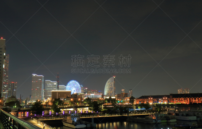 横滨,夜晚,都市风景,日本,市区,横滨高速铁路,摩天轮,乘船游,办公室,水平画幅