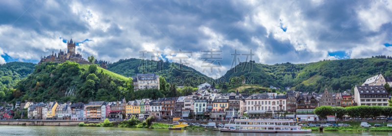 山,科切姆,河岸,乡村,全景,摩泽尔省,霍夫堡宫,水,天空,莱茵兰-普法尔茨州