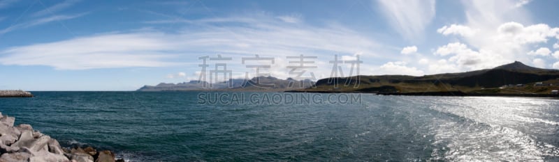 奥拉斯维克,全景,海湾,斯奈山半岛,北大西洋,水,天空,水平画幅,无人,夏天