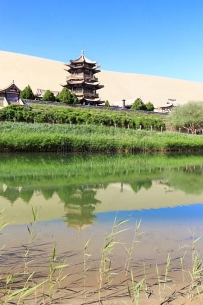 戈壁滩,寺庙,中国,沙漠绿洲,敦煌,新月形,戏剧性的景观,沙丘,甘肃省,月亮